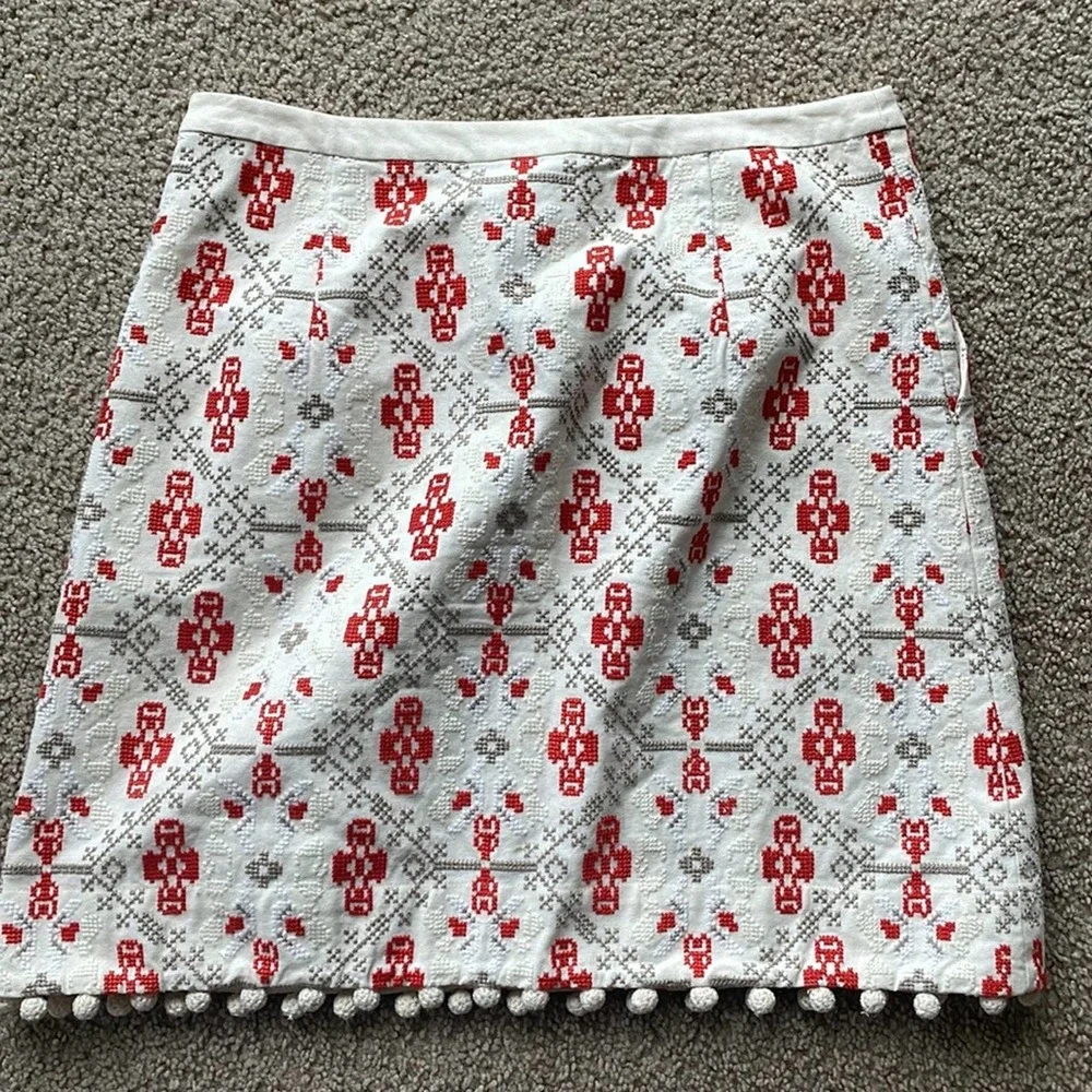 Maeve Anthropologie Blooma Cross Stitch skirt size  6 Pom - Picture 3 of 4